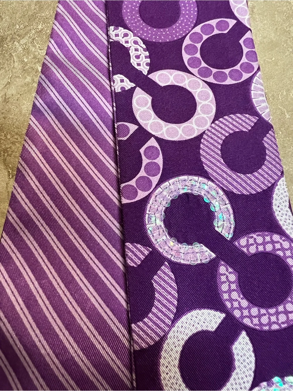 Coach Purple Patterned Silk Scarf